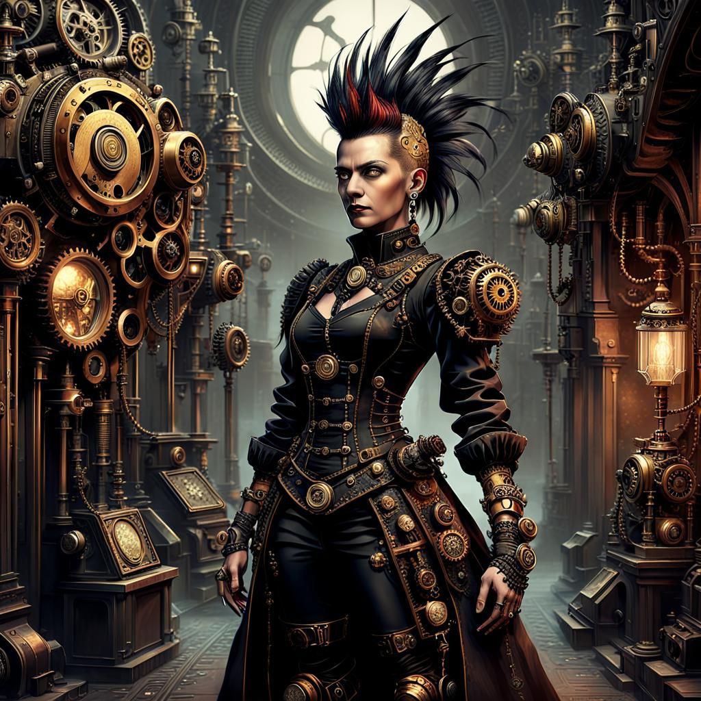 Steampunk-Gothic Woman with Mohawk in Digital Artwork
