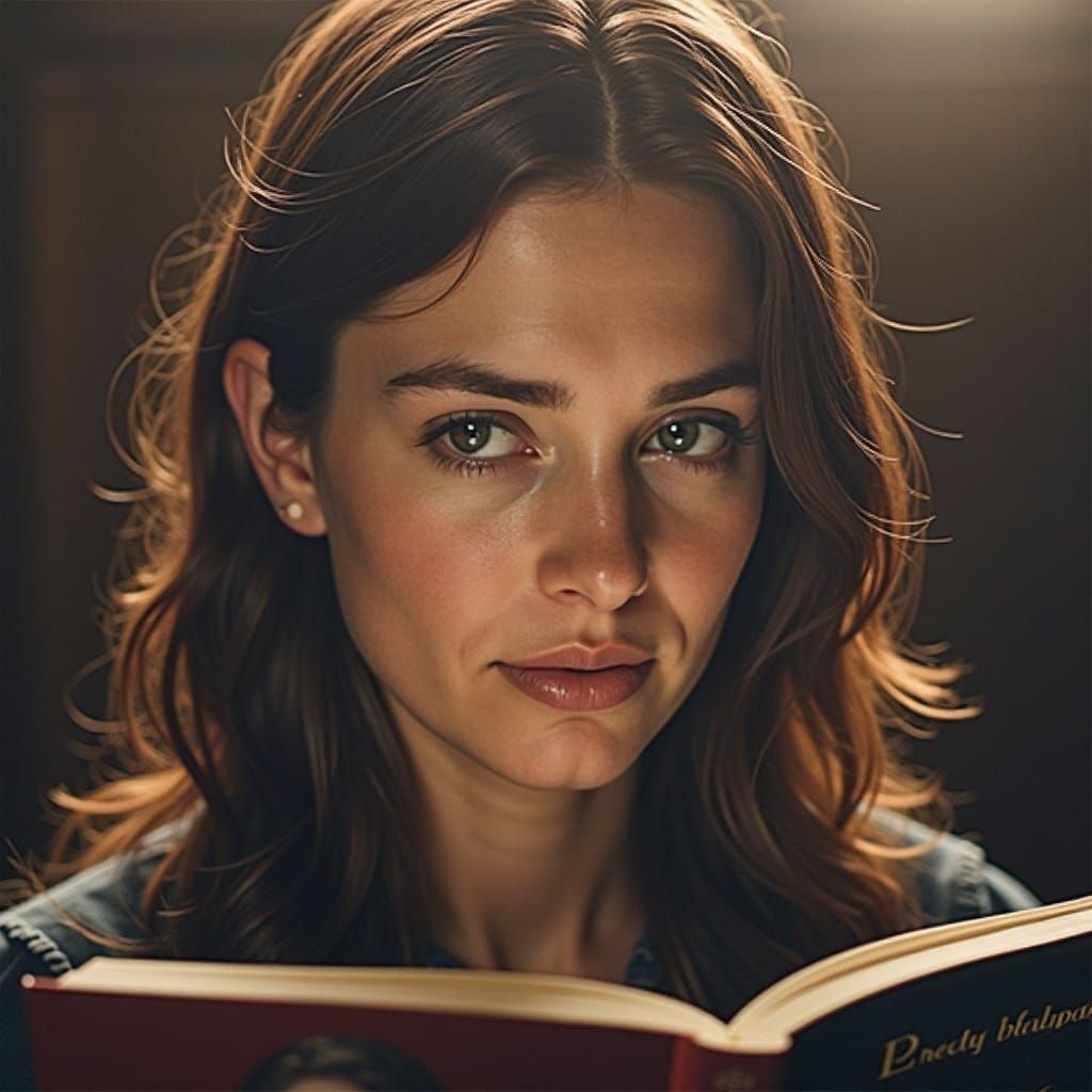 Contemplative Woman Reading in Cinematic Style
