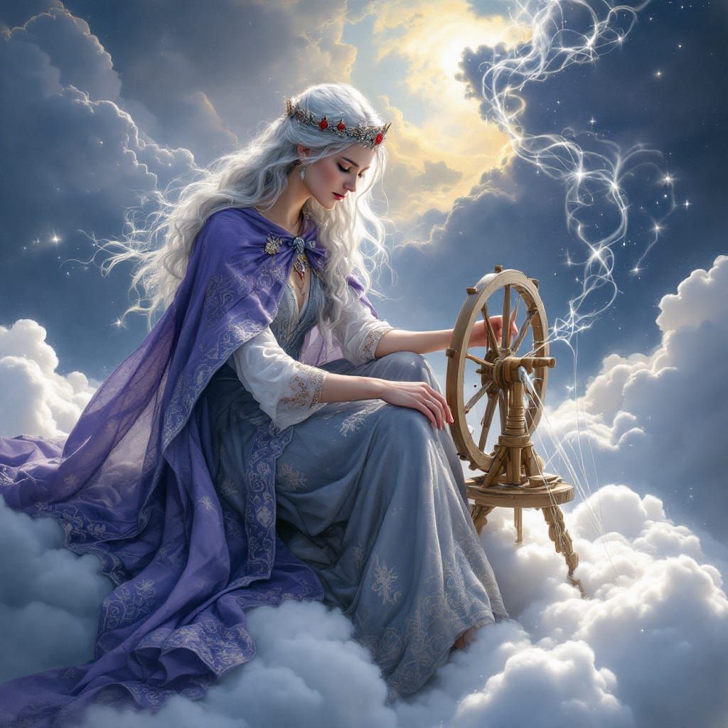 Frigg Weaving Clouds in Ethereal Light