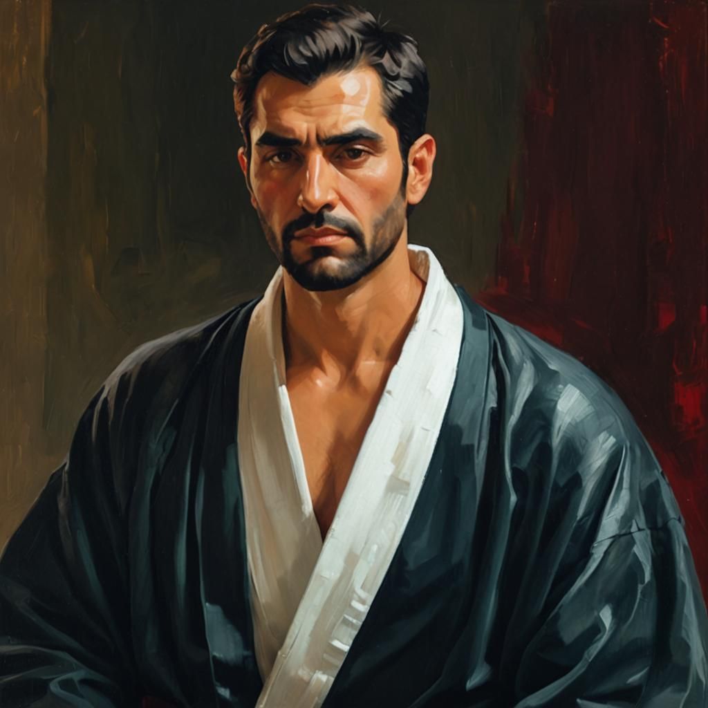 Serene Iranian Man in Expressionist Impasto Oil Painting