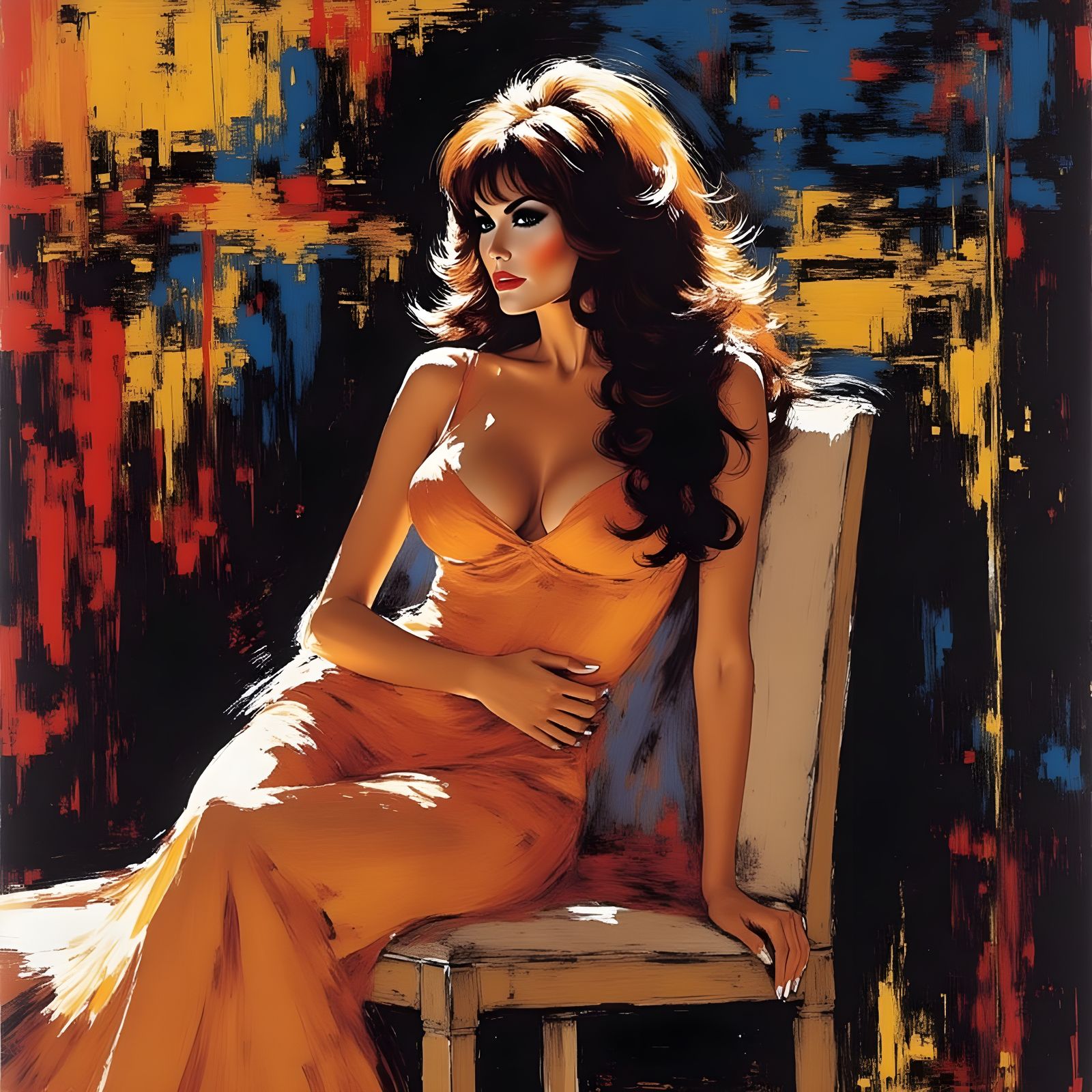 Raquel Welch 1968 in Textured Acrylic Brushstrokes