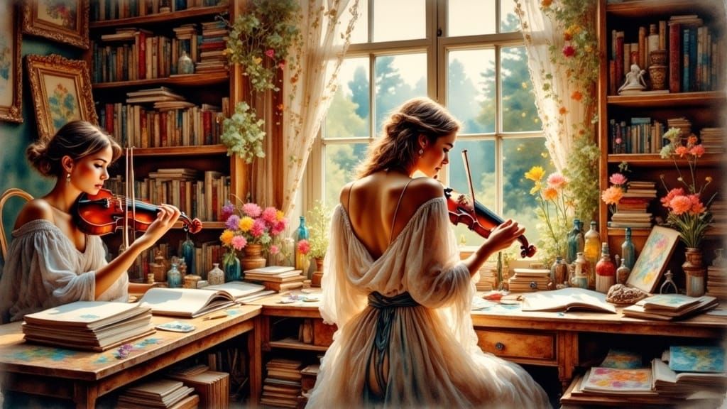 Bohemian Women Create Art in Antique Watercolor Style