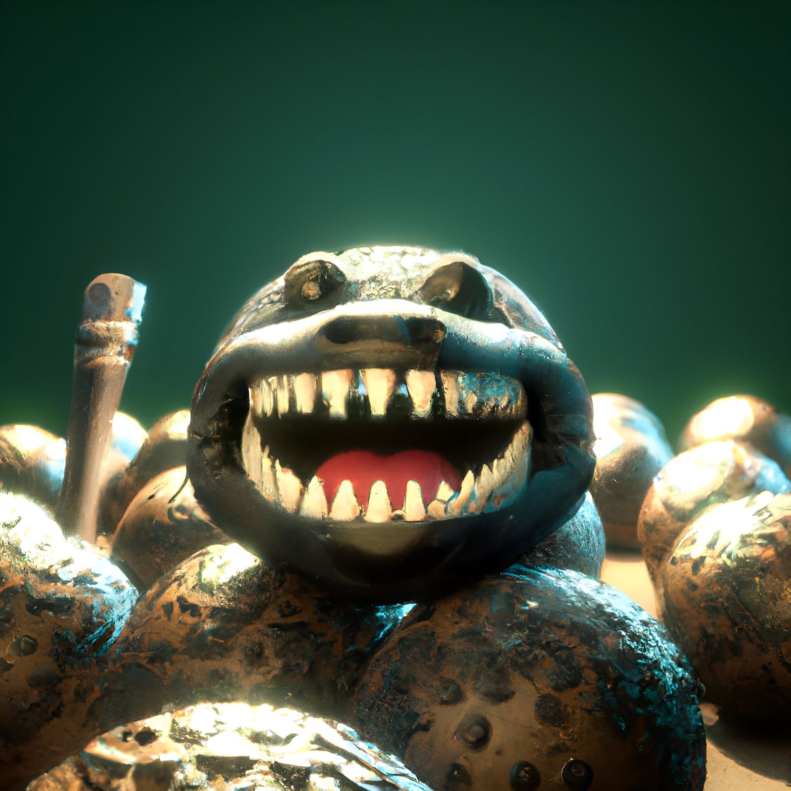 Adorable Cannonball with Teeth on Battlefield, UHD Render