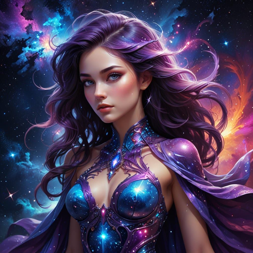 Cosmic Entity Portrait in Vibrant Digital Painting