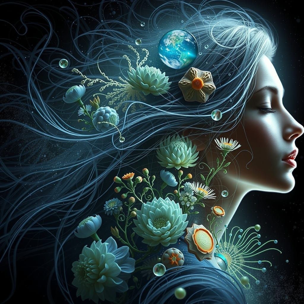 Ethereal Portrait of a Woman Emerging from Dark Depths