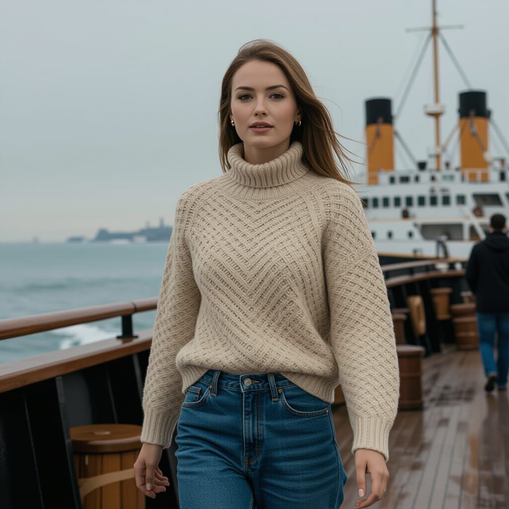 Woman Stands on the Titanic Deck