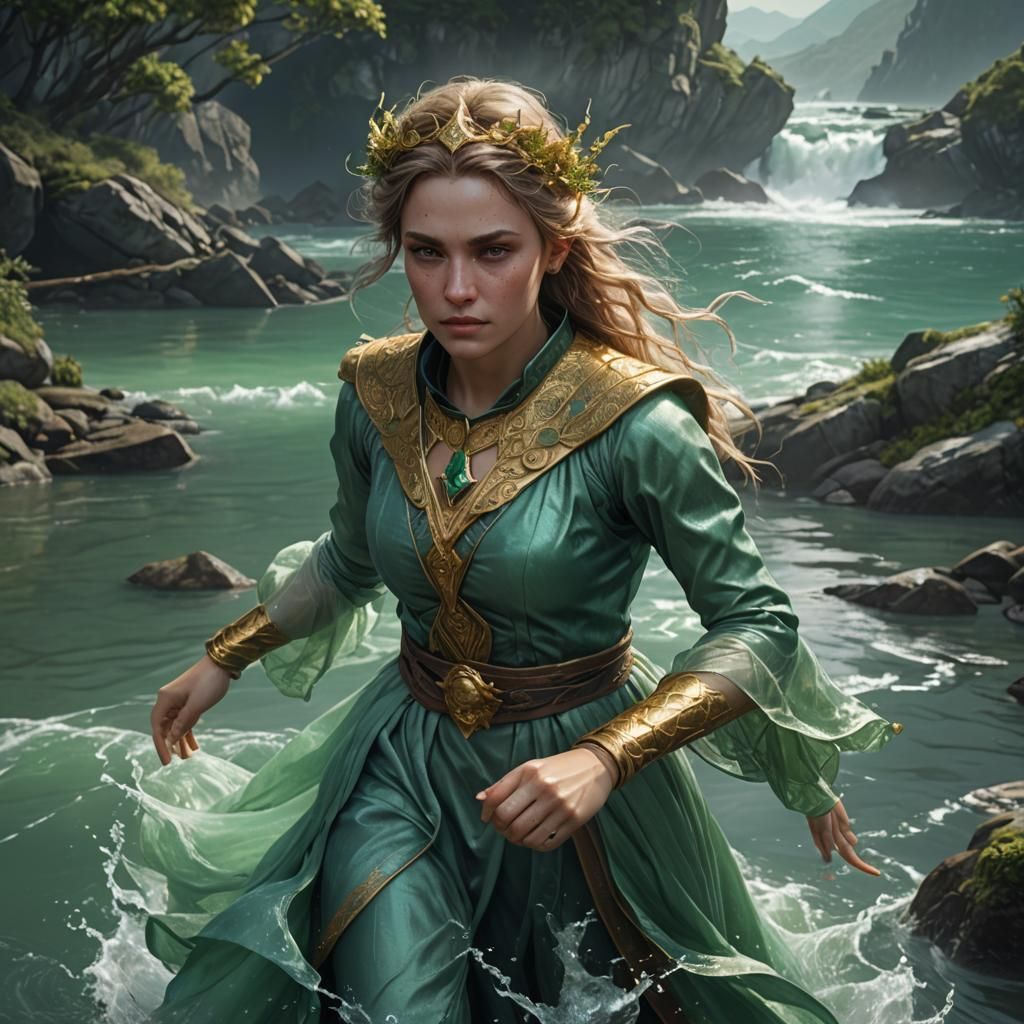 Realistic Portrait of Goldberry in Green Clothes