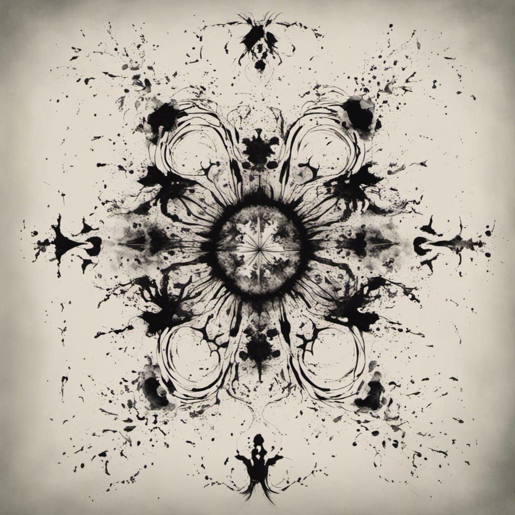 Symmetrical and asymmetrical, mathperfect, mystifying, elaborate, ink blots like the Rorschach Test.