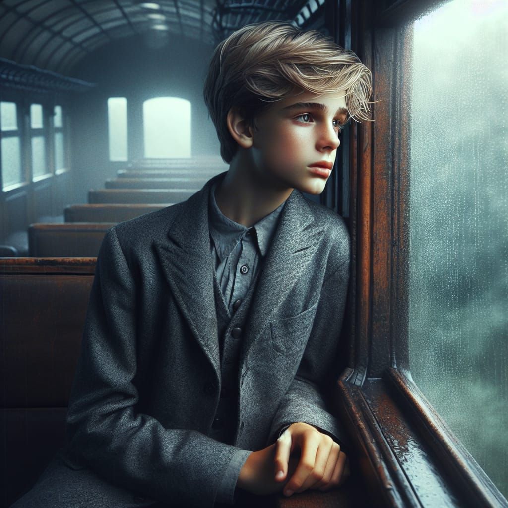Ethereal Youth in Antique Train Window