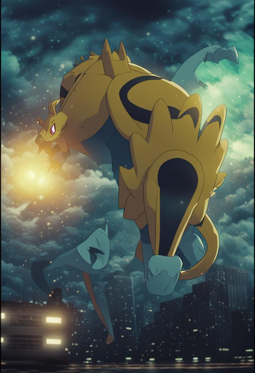 Gigantimax Pokémon Roars in Stormy Cityscape
