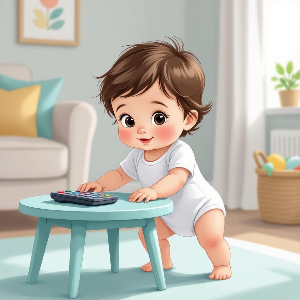 Whimsical Watercolor Illustration of Baby Reaching