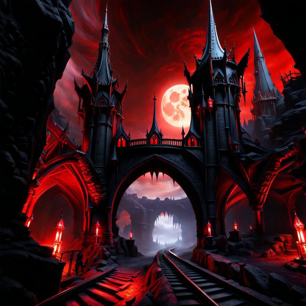 Gothic Vampire Theme Park with Volumetric Lighting