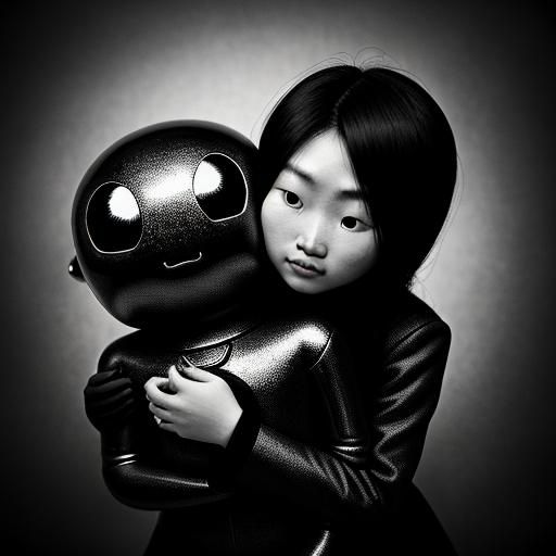 Boy and Alien: Vintage Black and White Photo