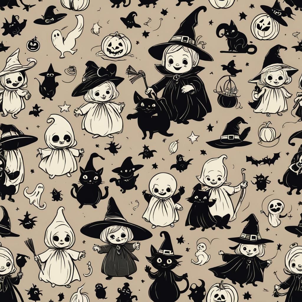 Retro Halloween Babies in Classic Cartoon Style