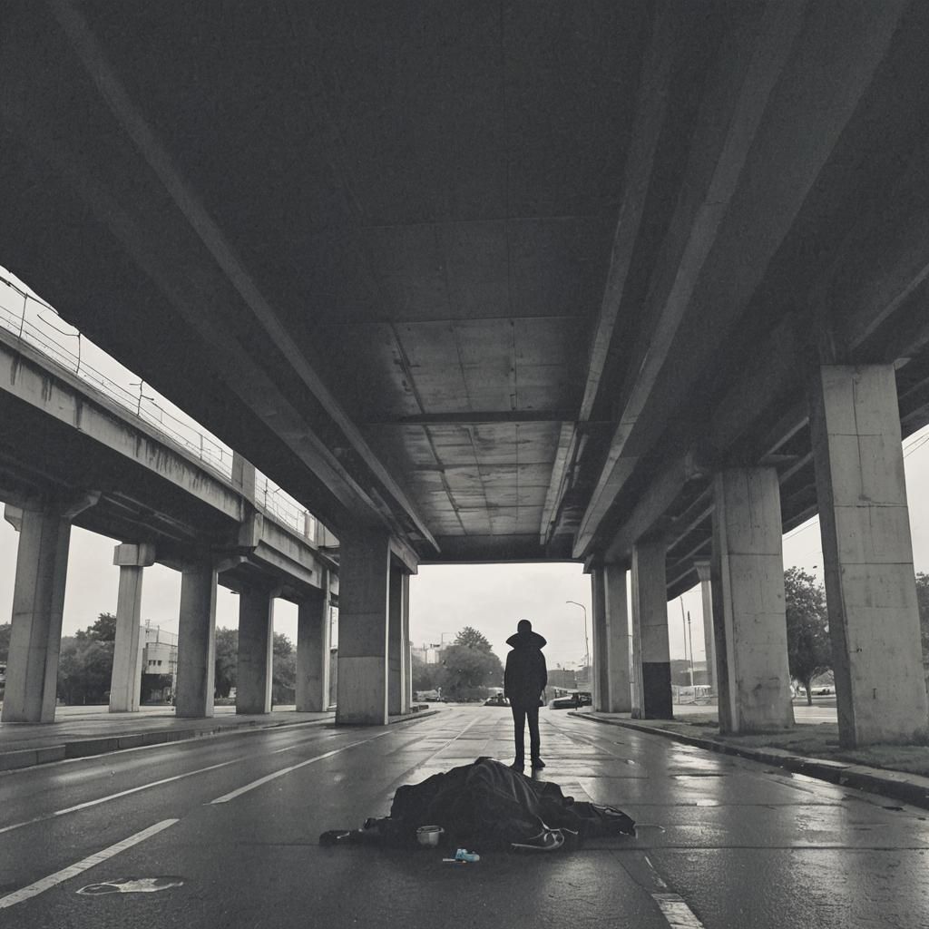 Surreal Dreamscape Under Overpass: Detailed Matte Painting