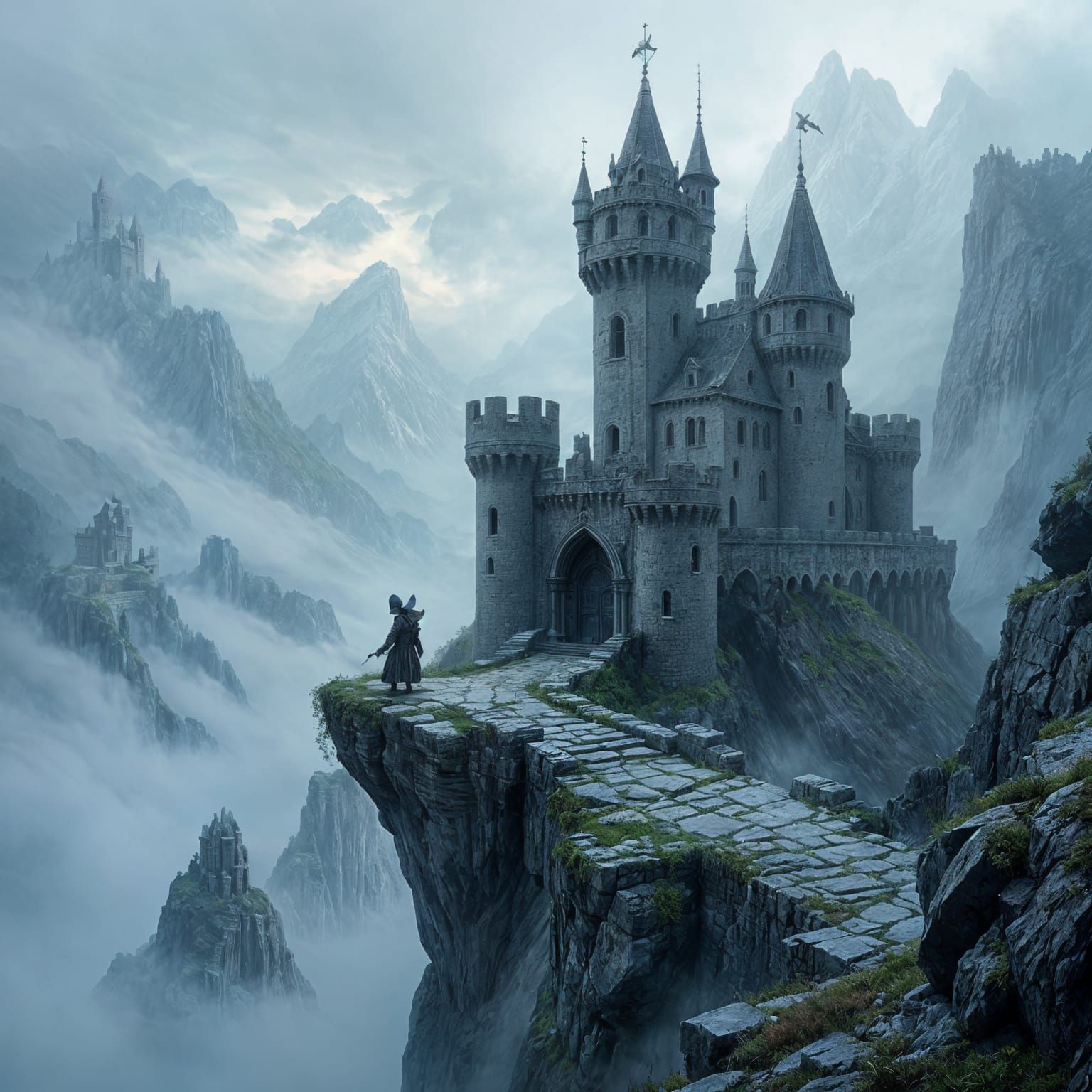 Gothic Castle on Cliff Edge with Guard Mouse