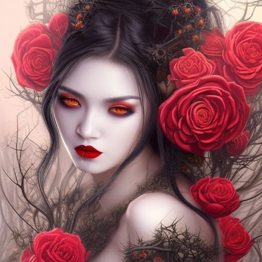 Gothic Asian Woman in Fantasy Art Style