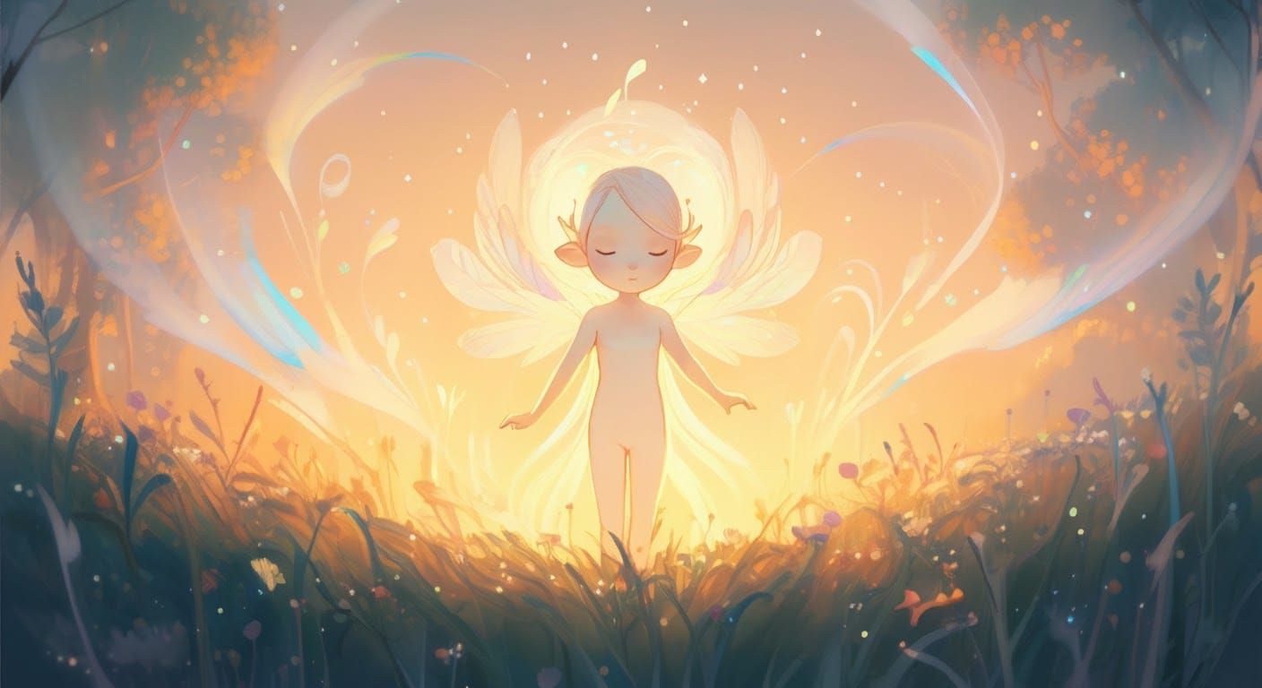 Celestial Being in Golden Meadow: Dreamy Fantasy Art