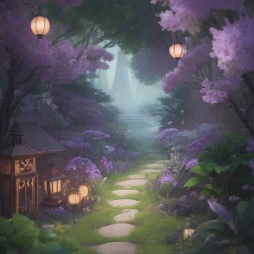 Fox-Tailed Woman in Serene Anime Garden