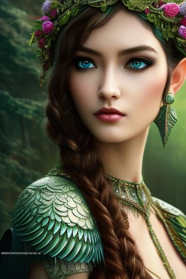 Beautiful Elf Portrait with Green Eyes in 8k