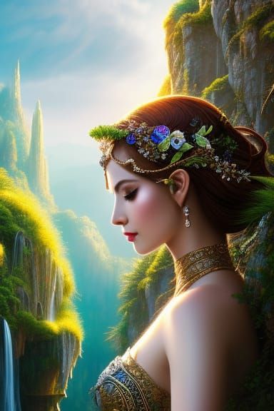 Beautiful Elf Portrait in Hyper-Detailed Fantasy Landscape