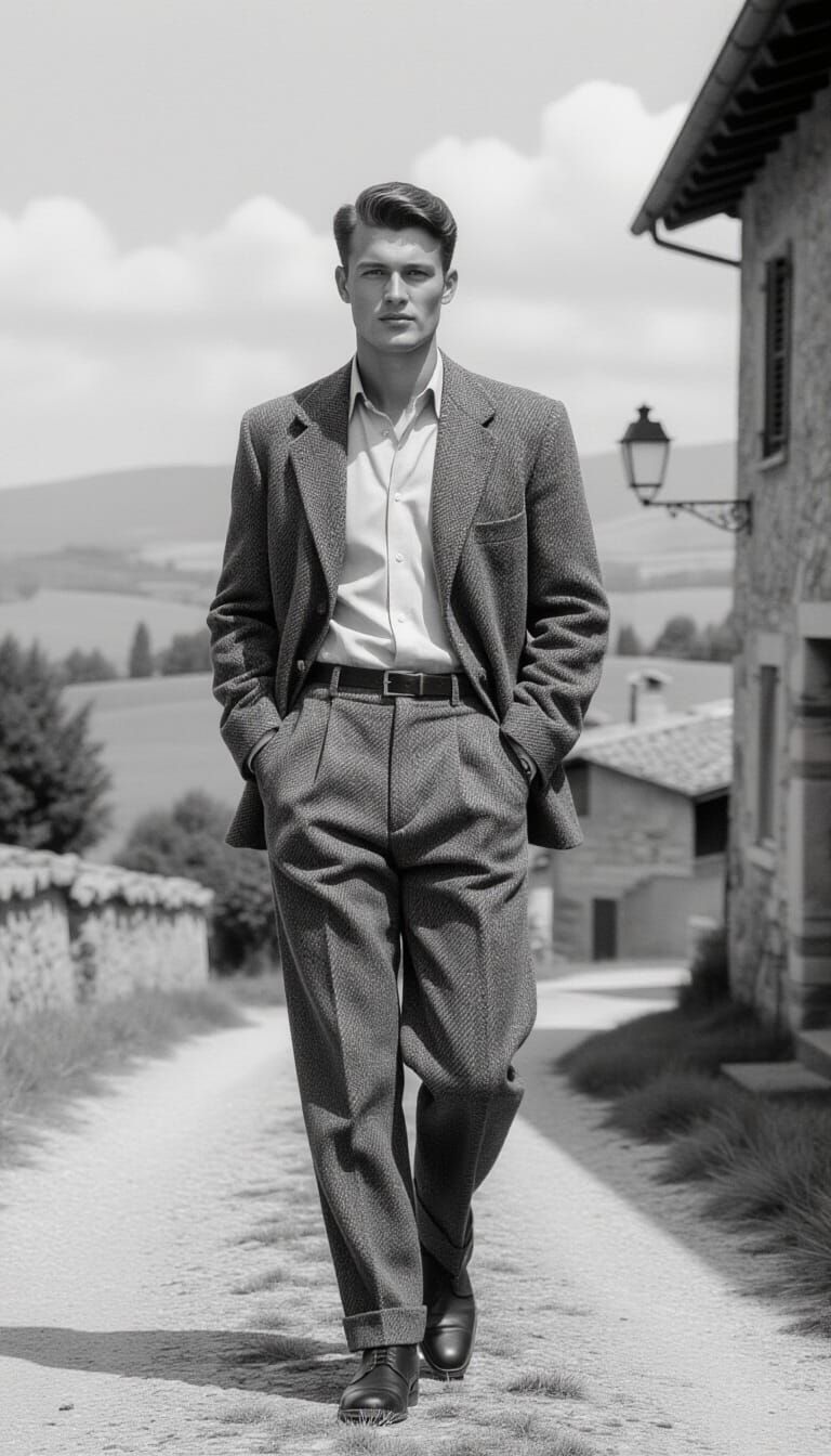 1950s Male Fashion Model in Tuscan Village