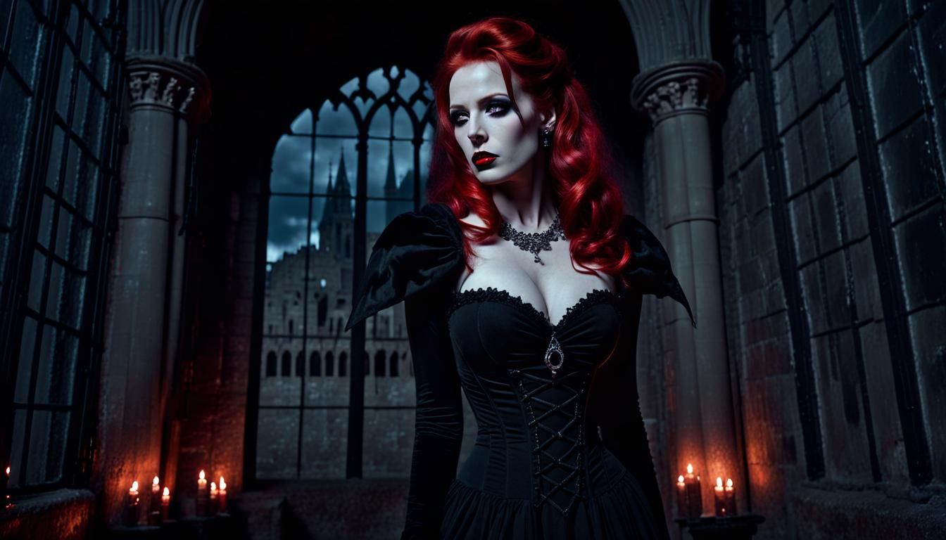 Gothic Redhead Vampire in Dark Castle