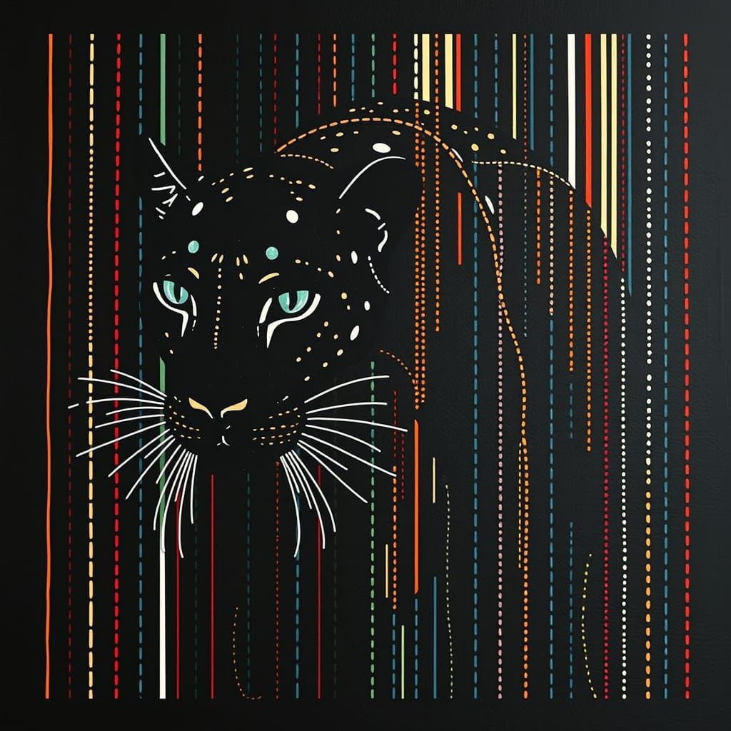 Constructivist Barcode Panther in Dark Chiaraoscuro