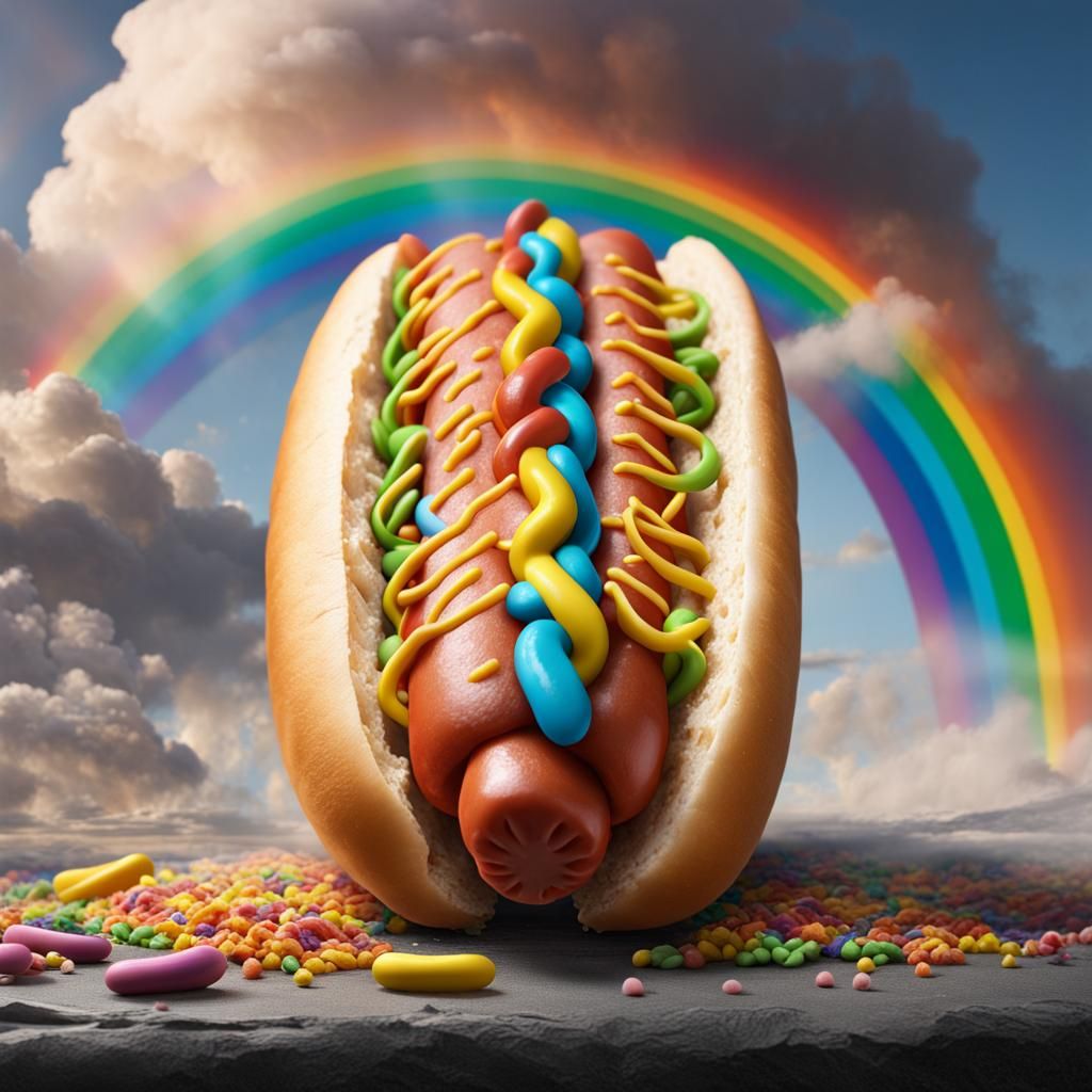 Hot Dog Topped with Rainbow Sprinkles: Digital Art