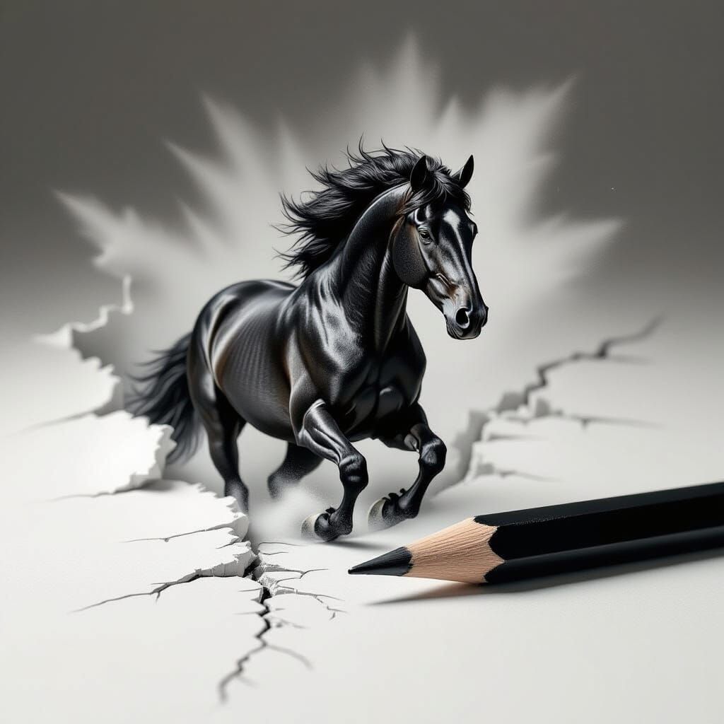 Graphite Pencil Transforms Into Hyperrealistic Horse
