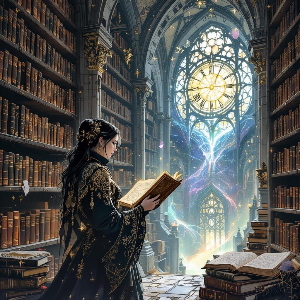 Celestial Librarian Catalogs Cosmic Secrets in Dark Fantasy ...