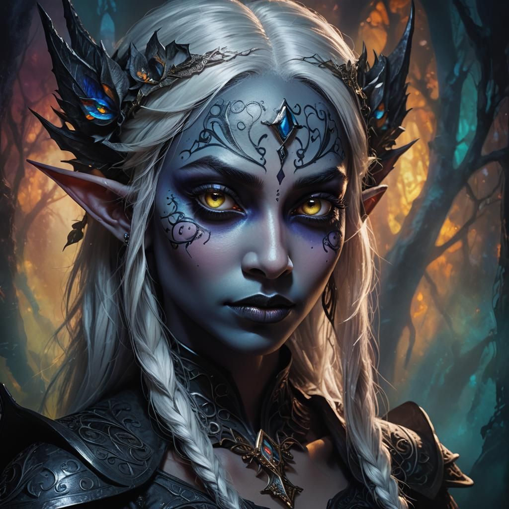Dramatic Drow Elf Portrait in Gothic Style