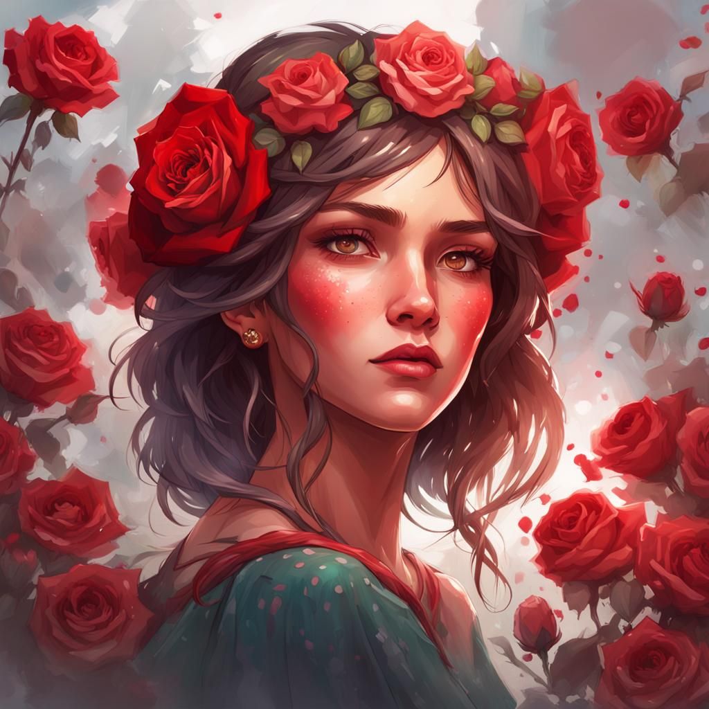 Rose Crown Portrait in Art Nouveau Style