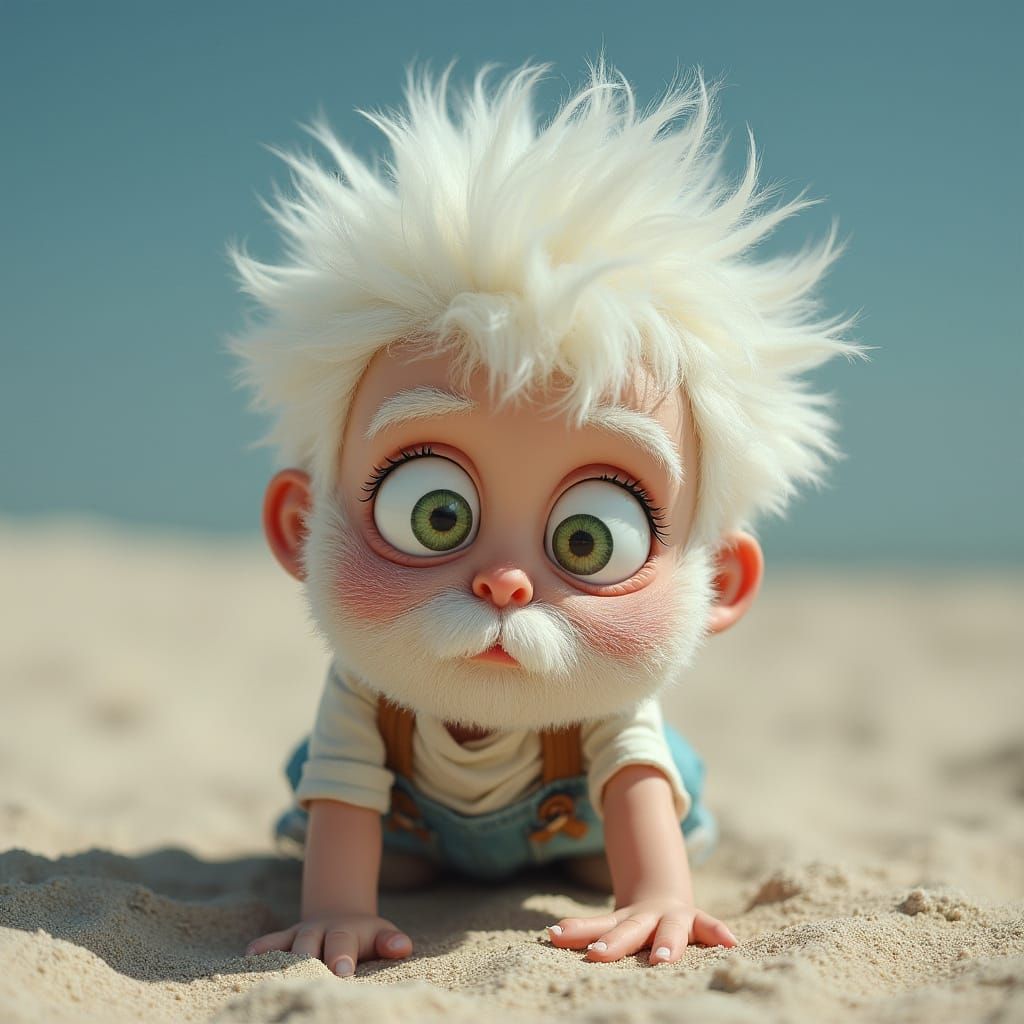 Miniature Sandman with White Hair and Sad Eyes