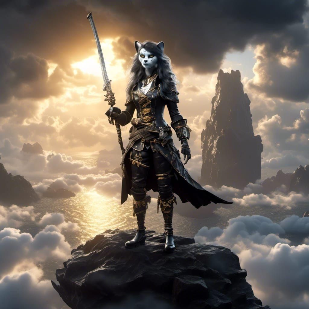 Tabaxi Pirate on Floating Rock in the Sky