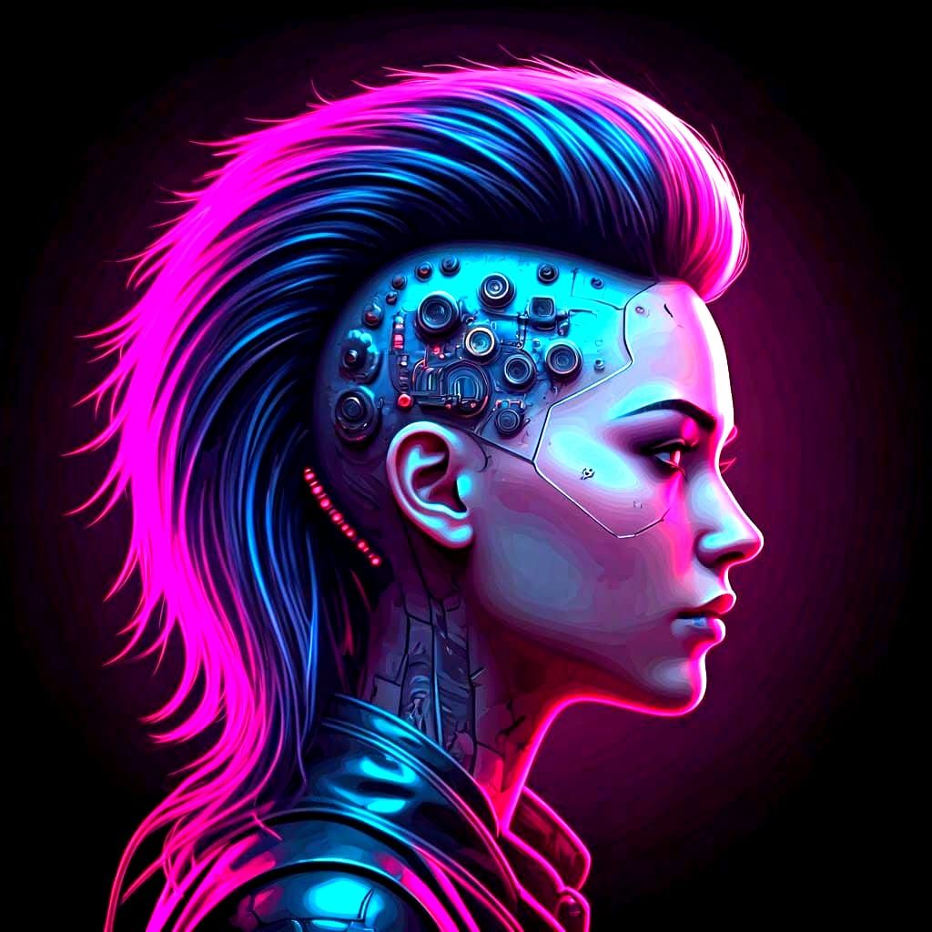 Cyberpunk Heroine Logo in Neon Synthwave Style