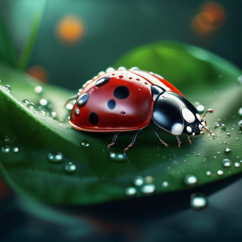 Ladybug on Dewy Leaf: Detailed Matte Painting