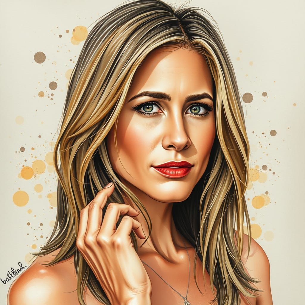 Jennifer Aniston Caricature in Watercolor Comic Style