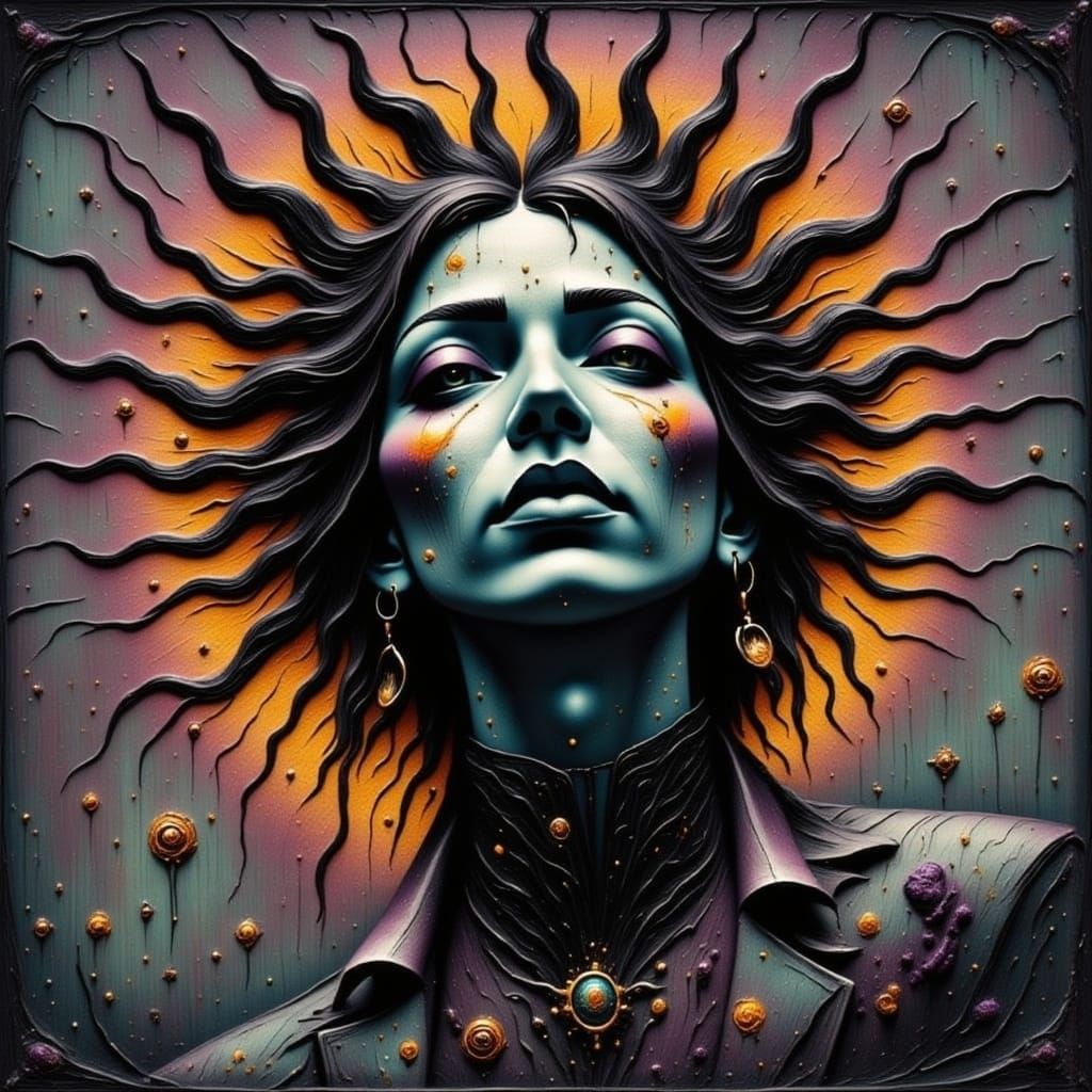 Cyberpunk Queen of Hearts Medusa Versus Wolves