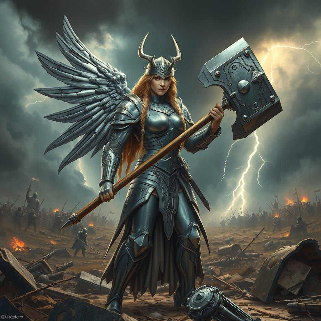 Valkyrie Warrior on Battlefield in Fantasy Art Style