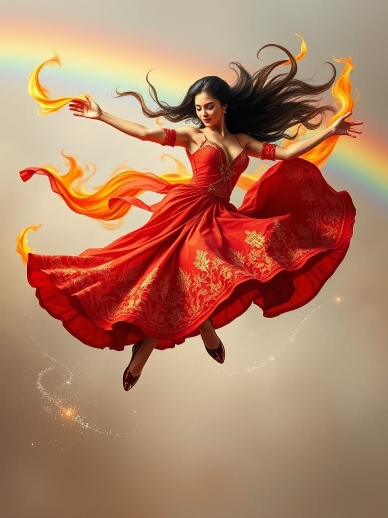 Flamenco Dancer in Fiery Motion, Inspired by Sorolla and Fue...