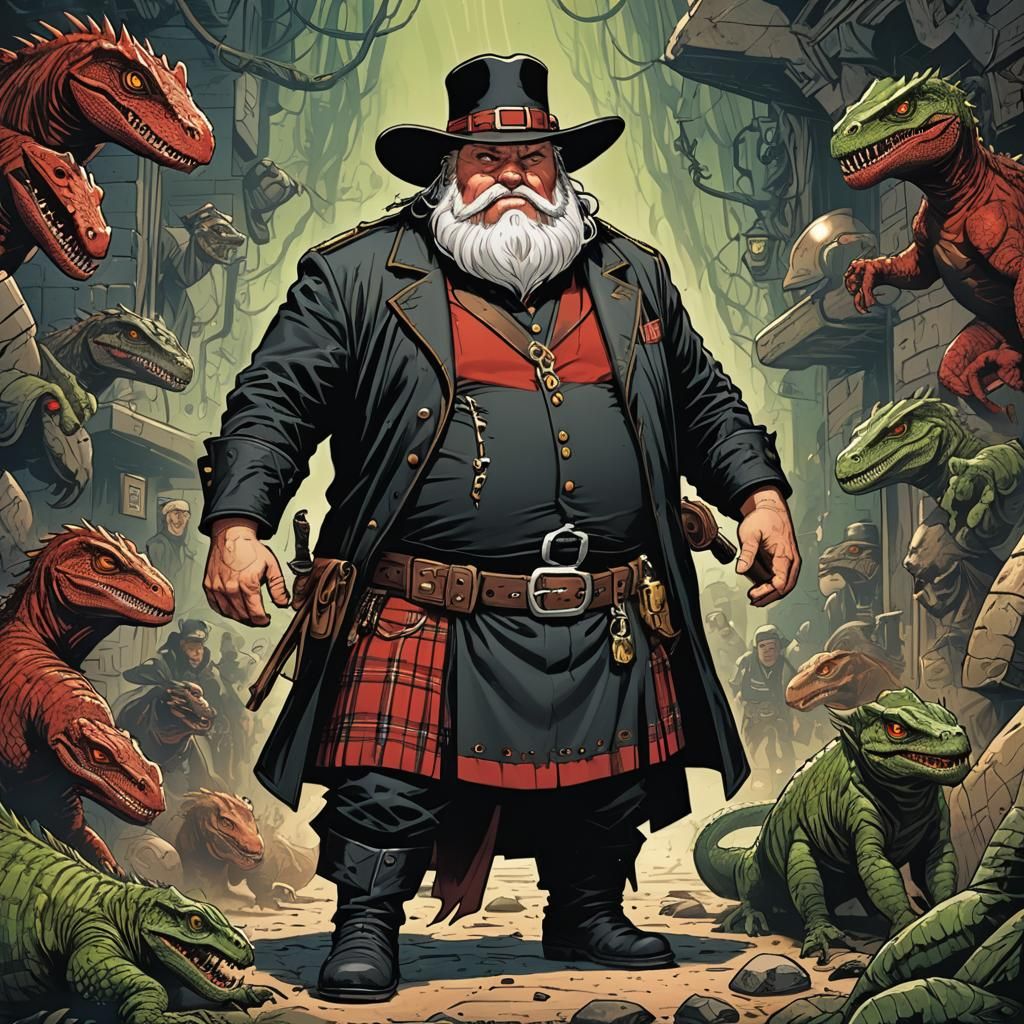 Lizard Man in Kilt: Comic Book Art
