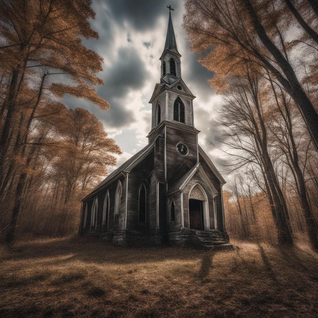 Abandoned Vermont Church in Wooded Countryside: Hyperrealist...