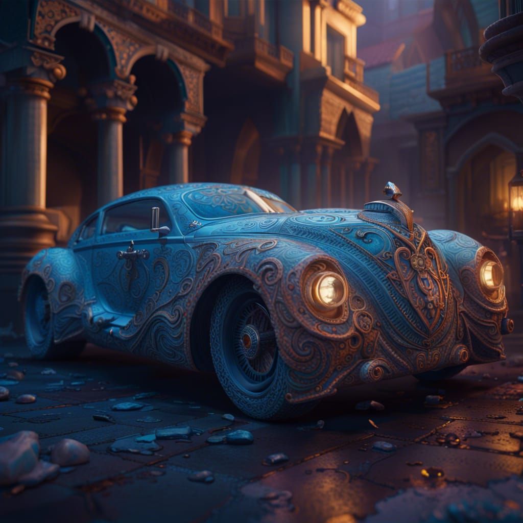 Opal Car: Detailed Matte Painting in 8k