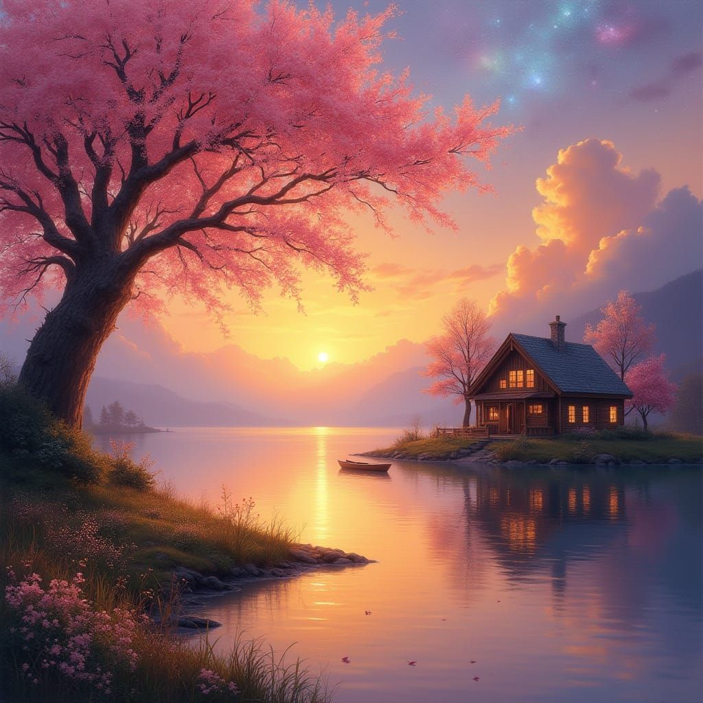 Magical Lake Scene at Golden Hour