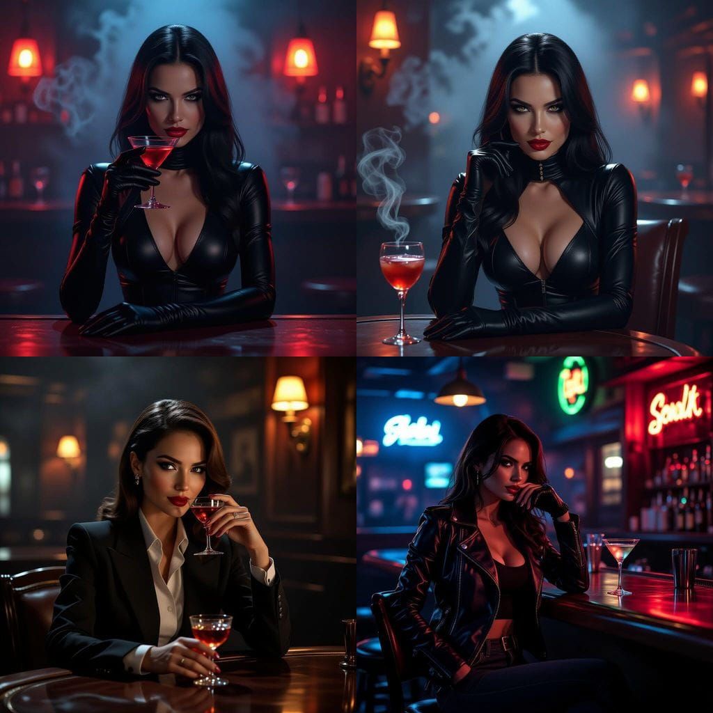 Female Assassin Awaits Target in Moody Bar