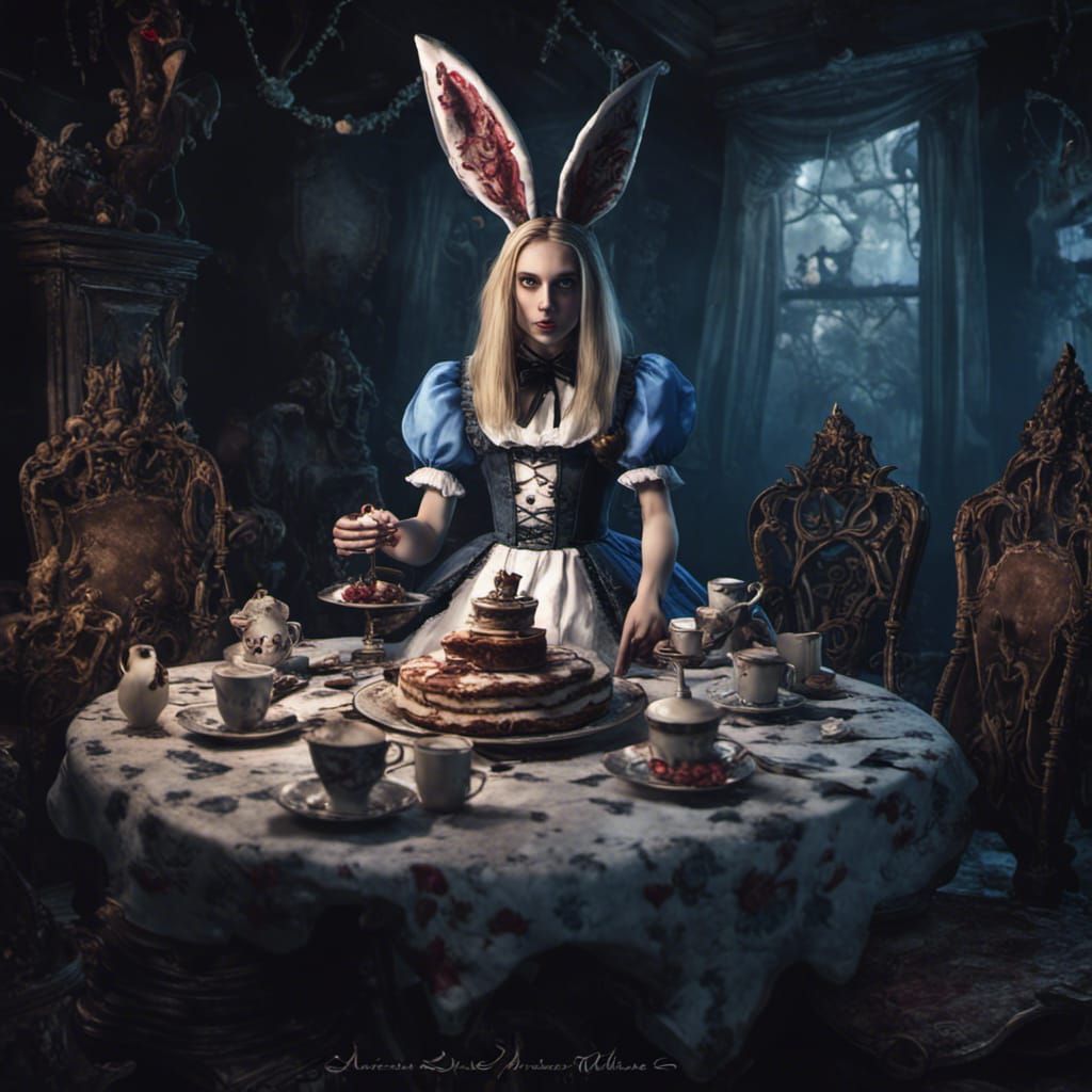Dark Alice in Wonderland: Hyper-Realistic Digital Illustrati...