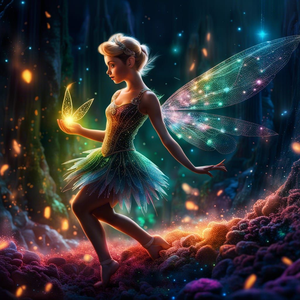 Tinkerbell in Ballerina Dress with Crystals, Detailed Art