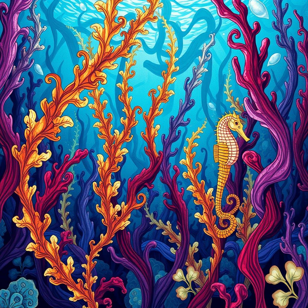 Colorful Kelp Forest in Abstract Graffiti Art Style