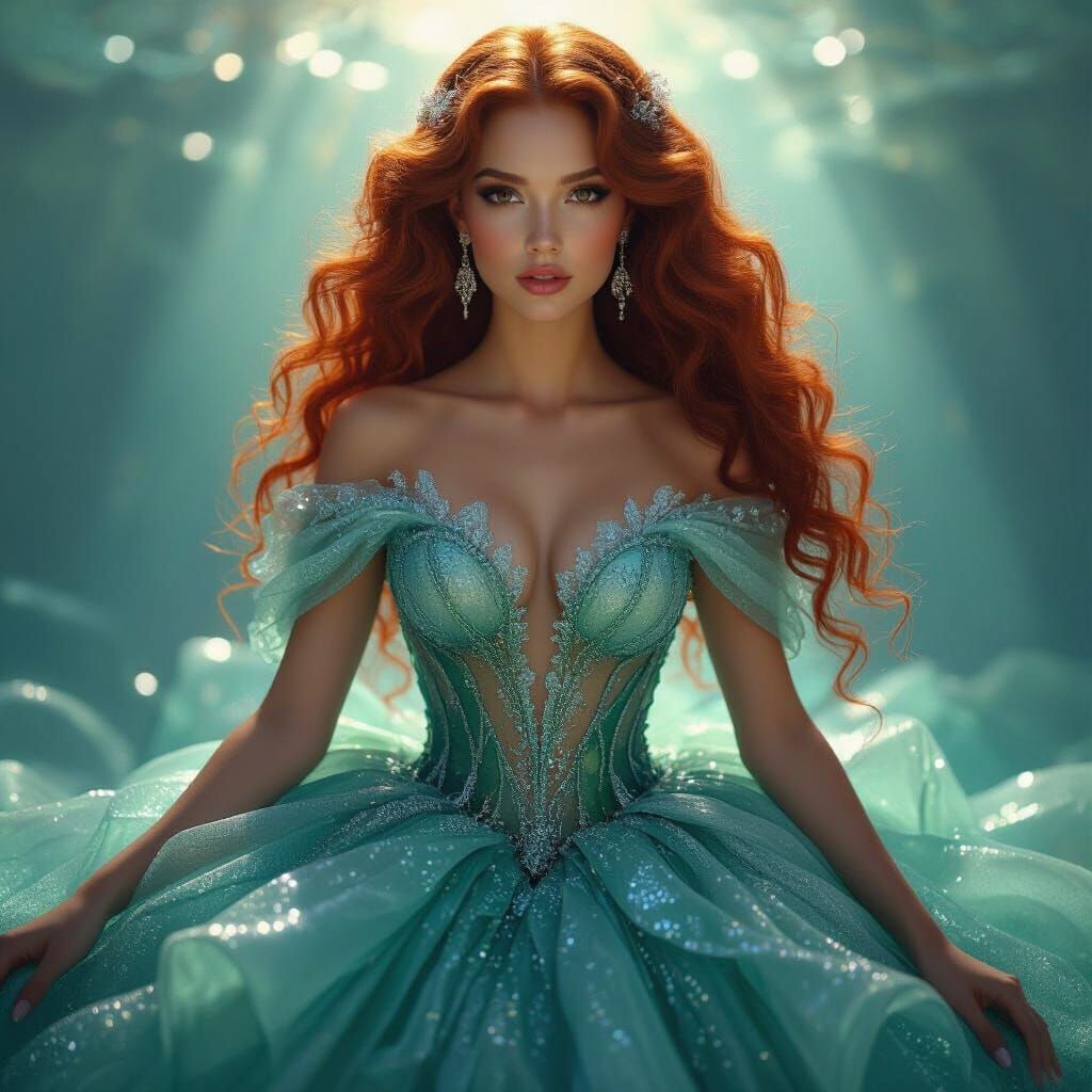 Ethereal Woman in Ice and Sea Glass Gown